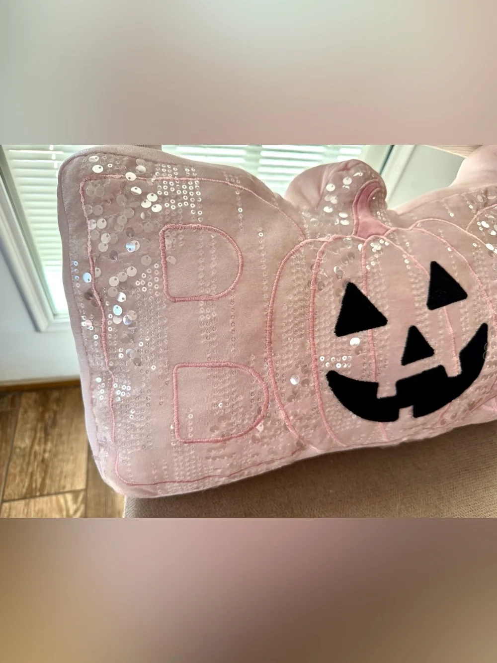 Pink Halloween BOO Pillow Jack O’ Lantern Pumpkin Sequins Velvety Soft NWT
